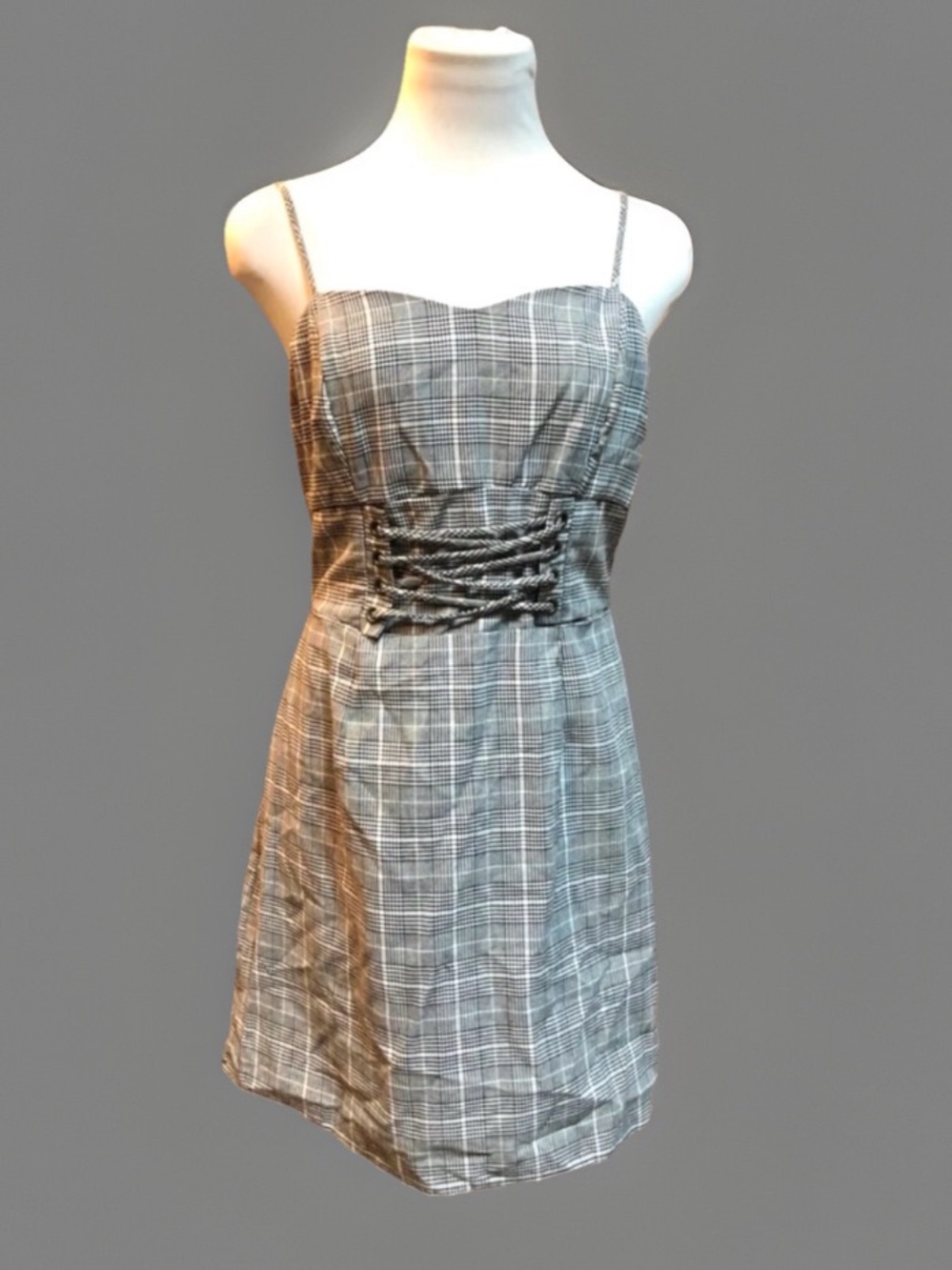 Vintage white and black Plaid Corset Accent Dress